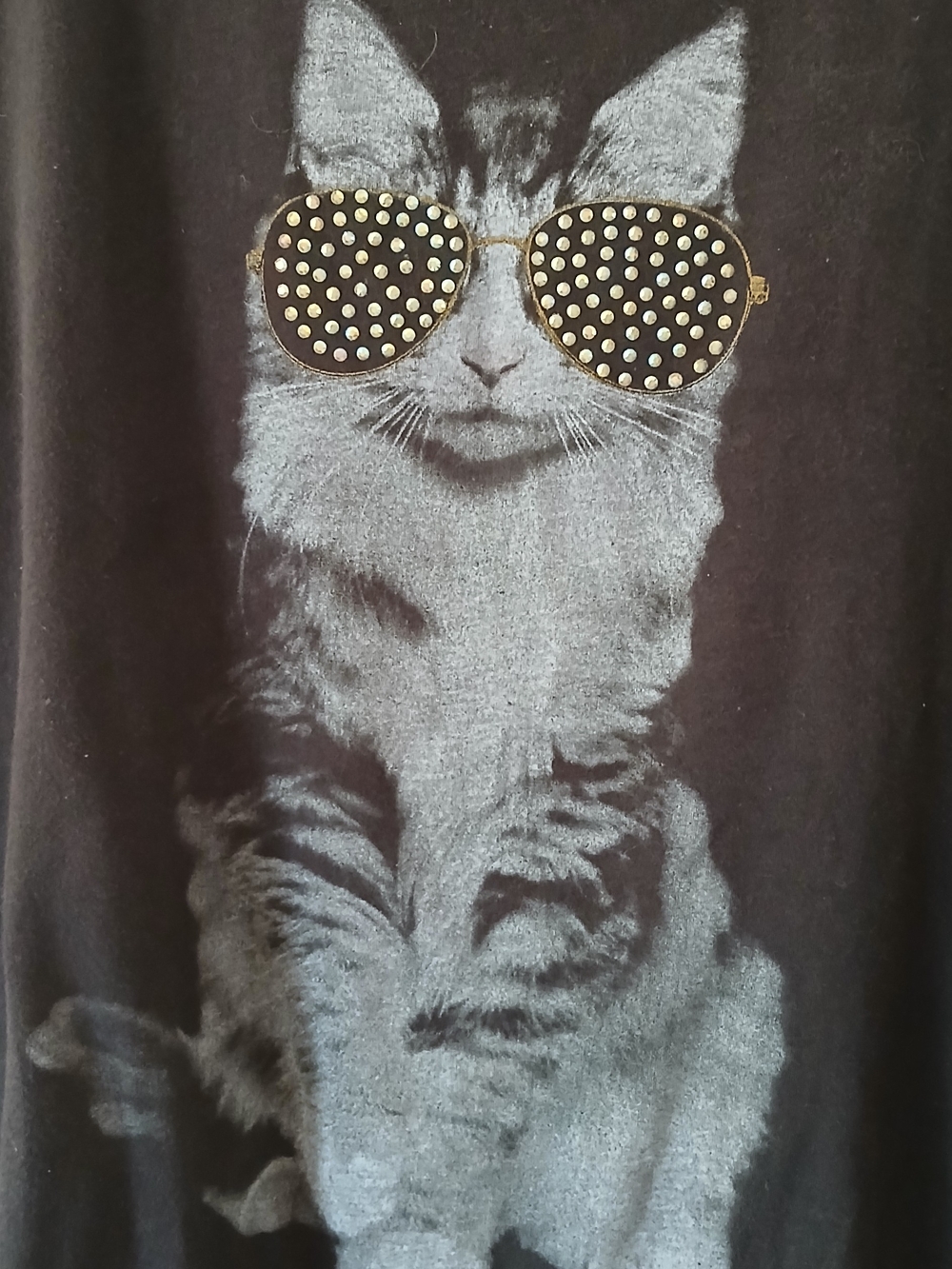 Black Cat Graphic Tee with Studded Sunglasses